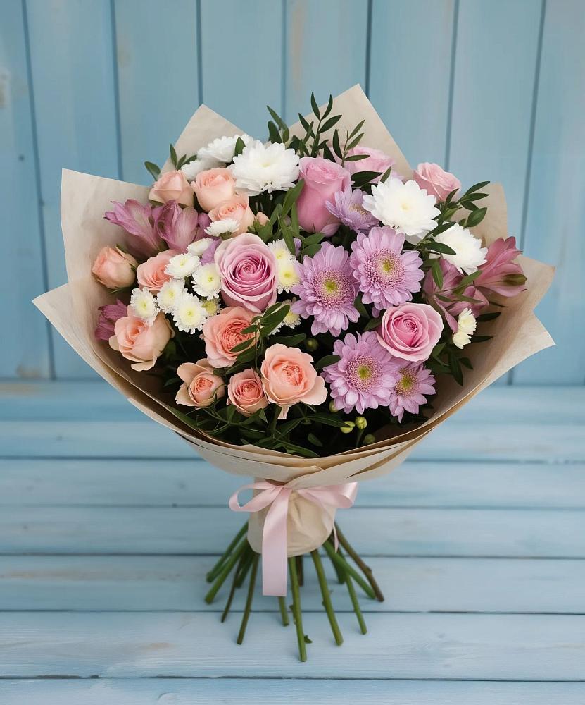 Букет цветов из: Хризантемы, Розы и Альстромерии в Сурске