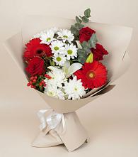 Букет цветов из:  Розы, Хризантемы, Герберы и Лилии в Сурске