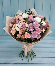Букет цветов из:  Хризантемы, Розы и Альстромерии в Сурске